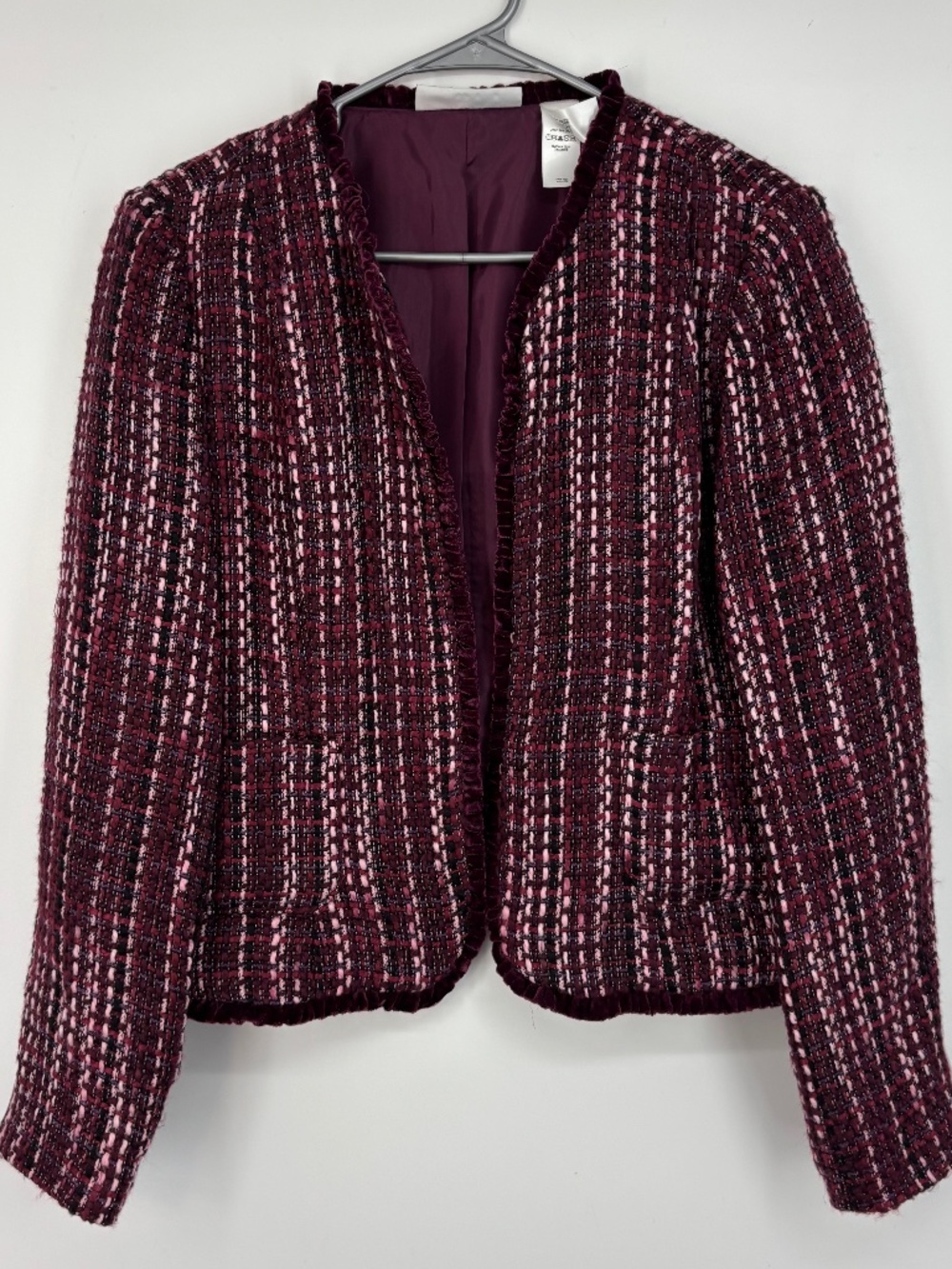 First Issue Liz Claiborne Womens Large Blazer Jacket Purple Pink Tweed Velvet